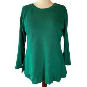 ISAAC MIZRAHI LIVE Women's Green Boho Sweater Peplum with Bell cuffs